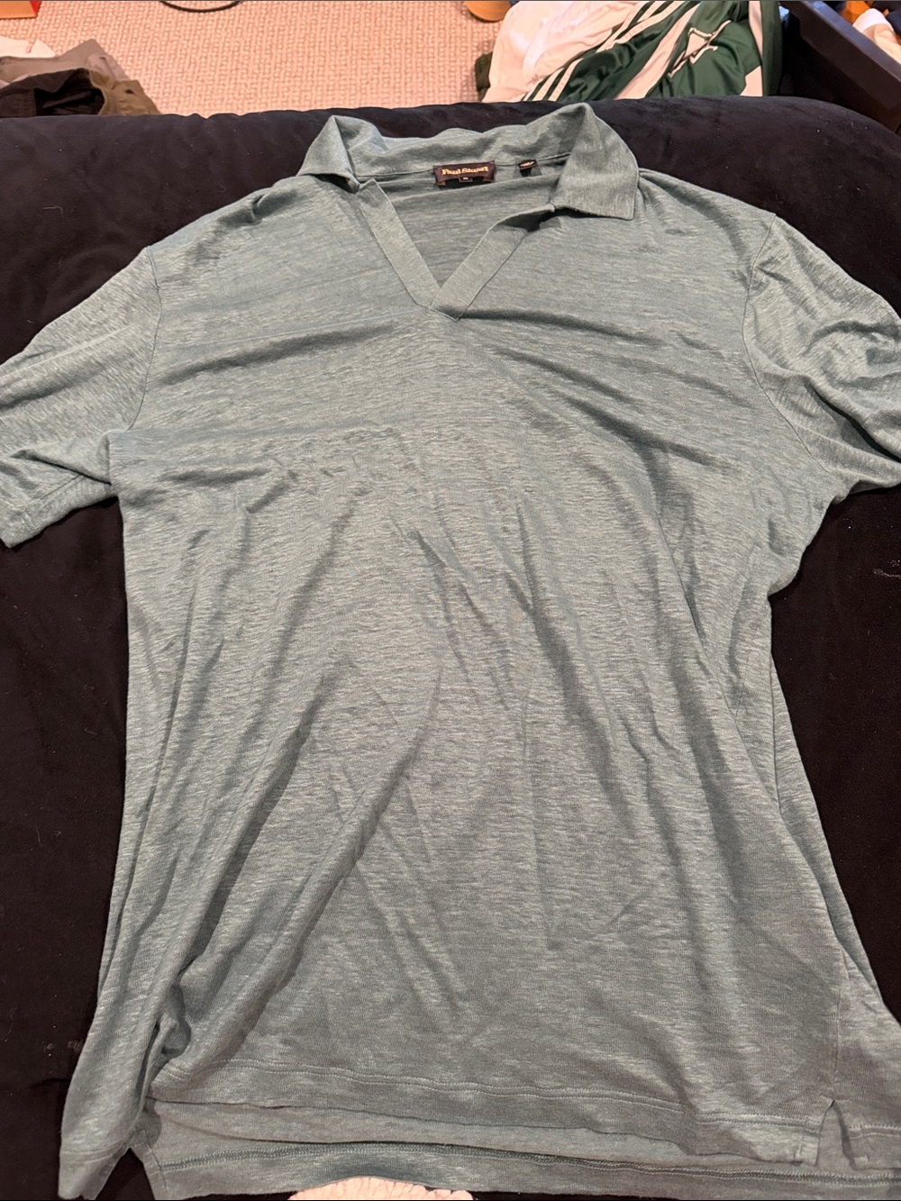 Paul Stuart Heather Sage Green V-Neck Polo